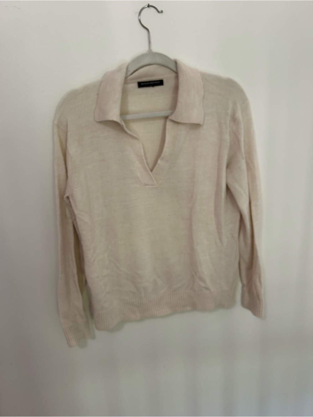 Banana Republic Soft Cream V-Neck Collared Sweater